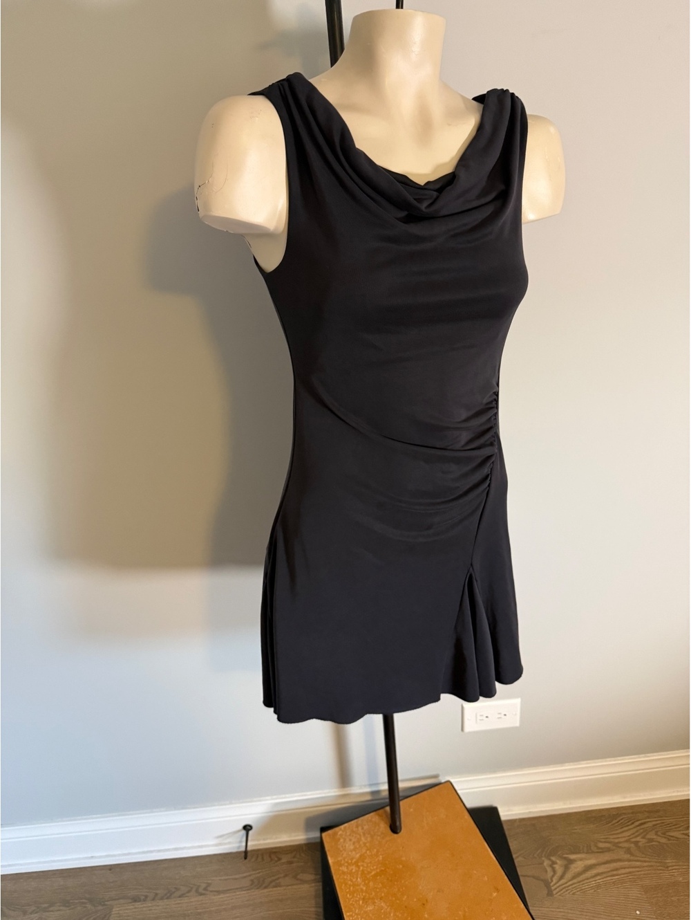 BDG Black Sleeveless Mini Dress with Draped Neckline